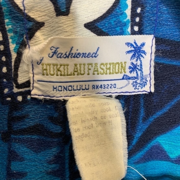 Hukilau Fashions Retro Vintage 70s Hawaiian Shirt ~ Size Small Blue Palm Floral - Picture 3 of 10